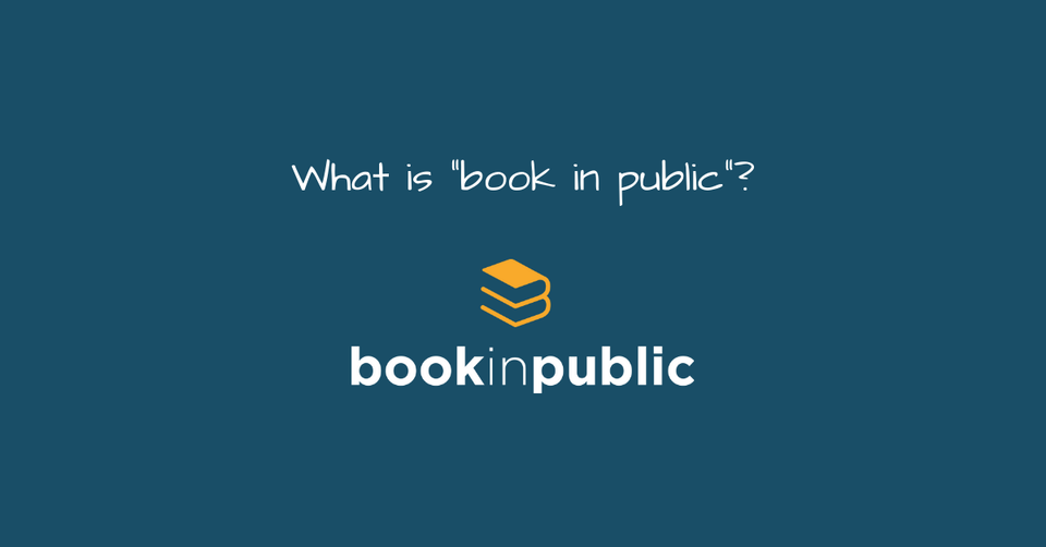 Blue background. Centered, is the phrase "What is 'book in public'" and the book in public logo