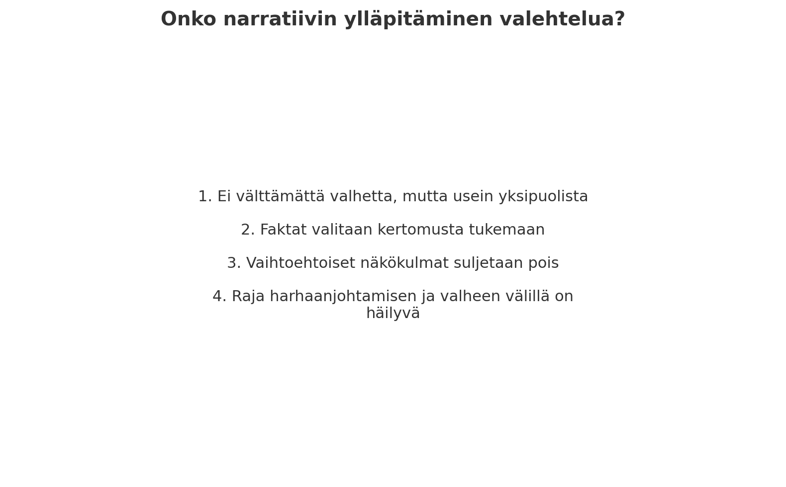 Onko narratiivin ylläpitäminen valehtelua?