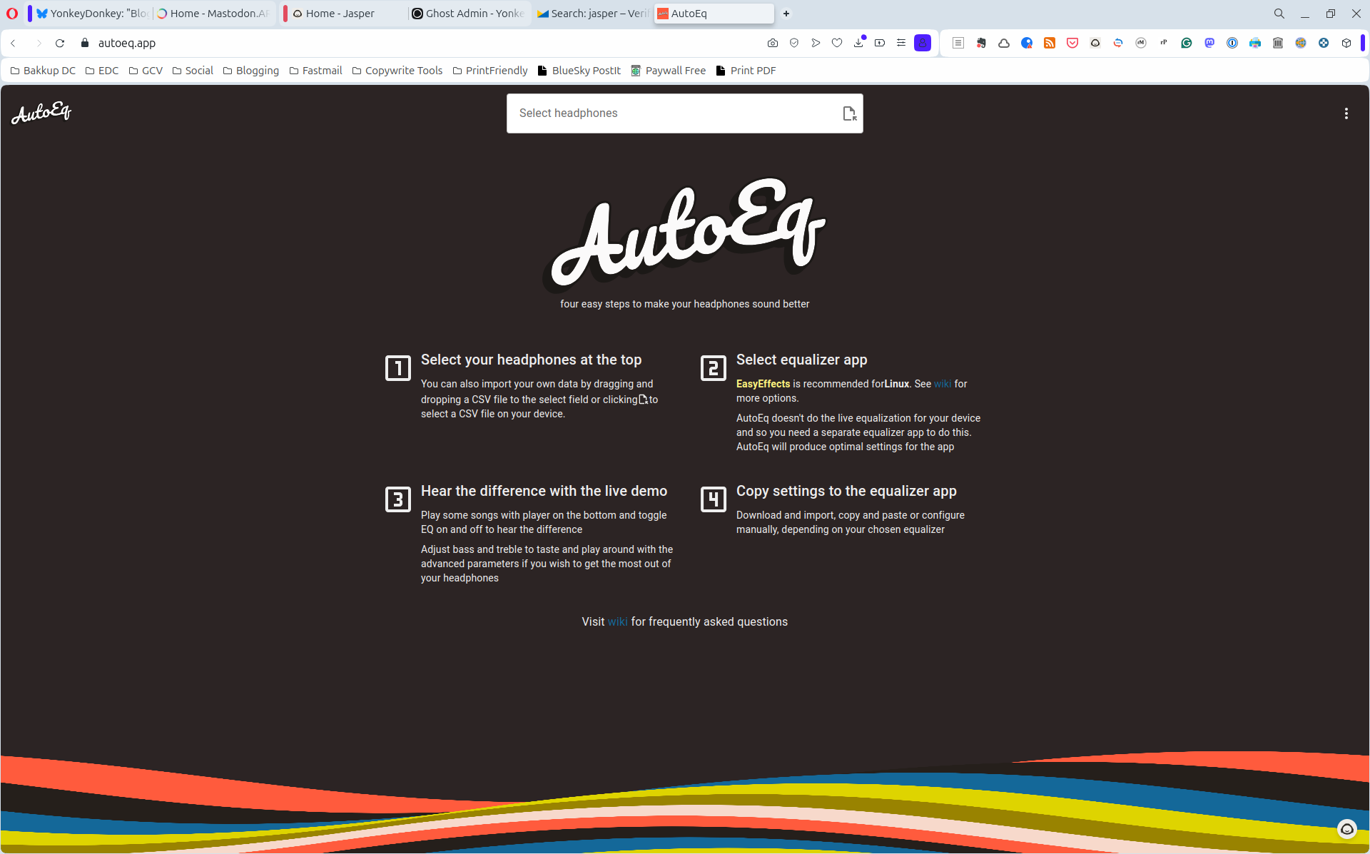 AutoEQ homepage to download headphone presets