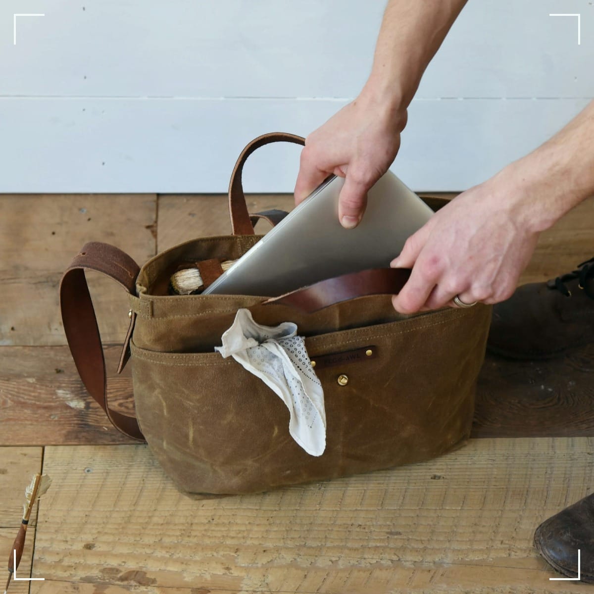 The Peg & Awl waxed canvas tote bag.