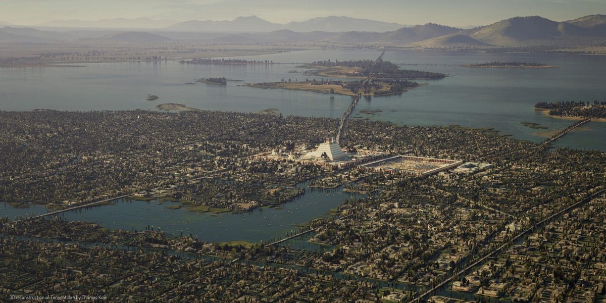 A 3D picture of Tenochtitlan, the capital of the Aztec Empire.