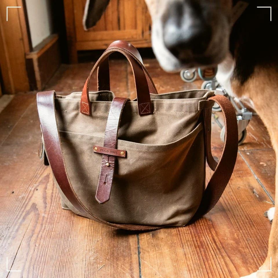 The Peg & Awl waxed canvas tote bag.