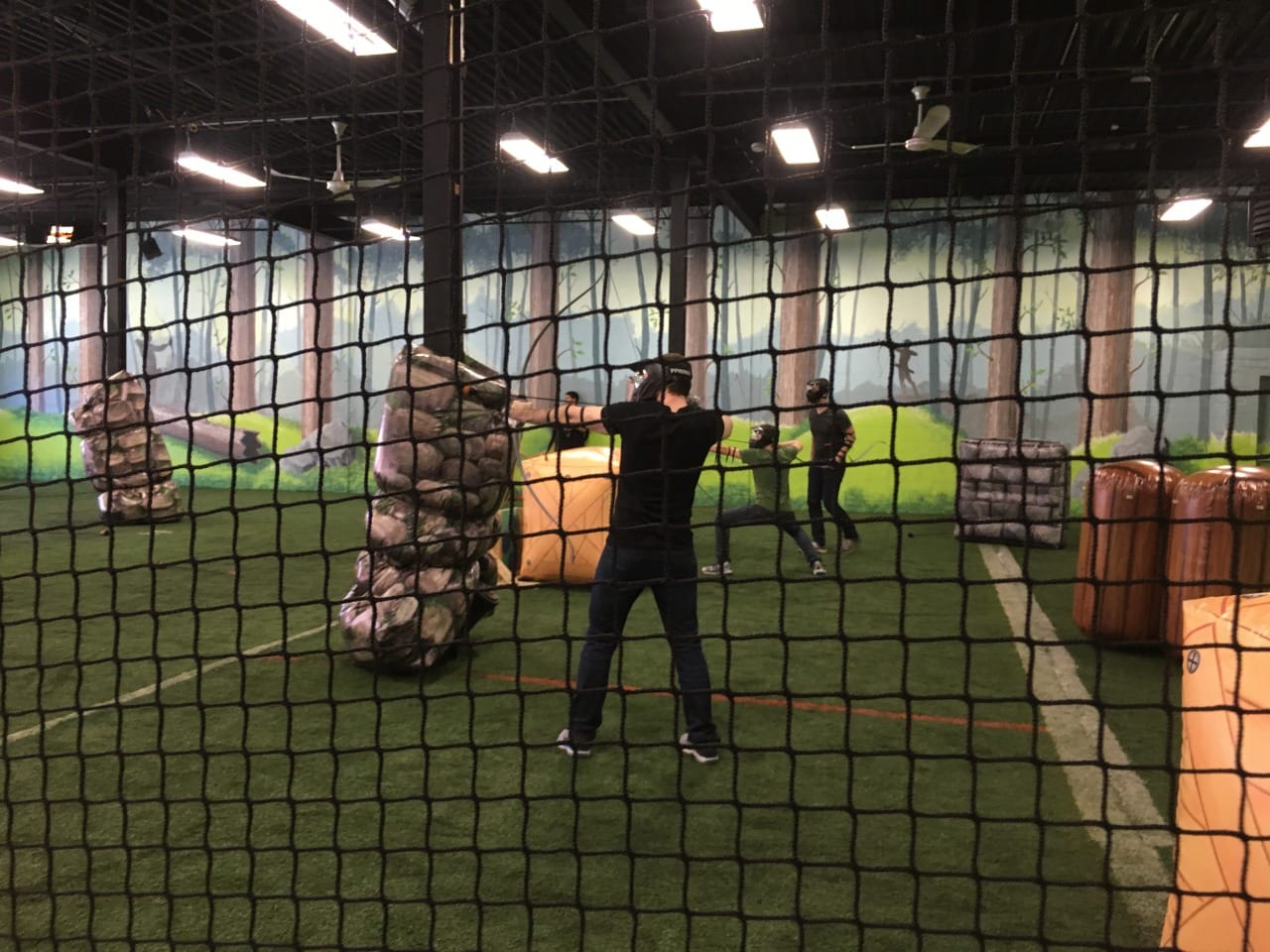 The team tries out archery tag