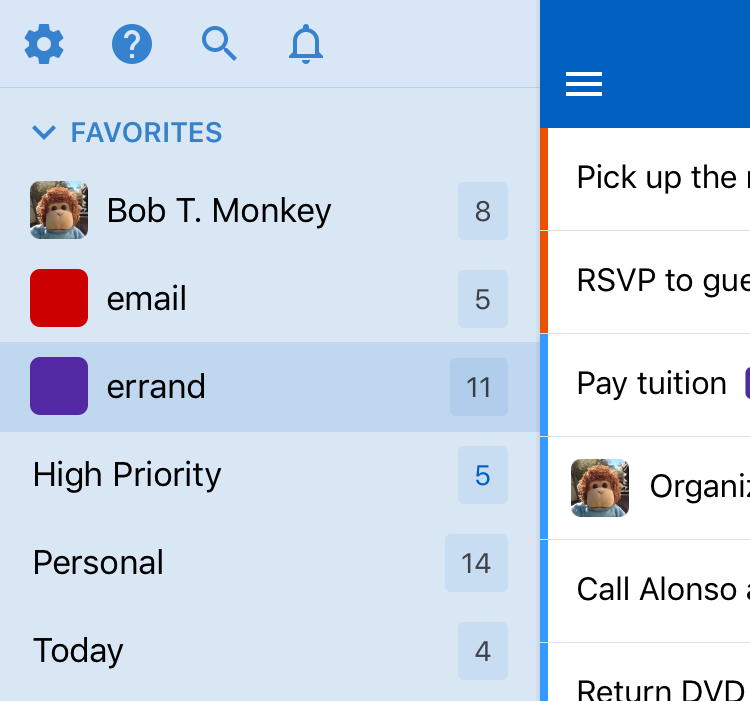 Favorites screenshot on iOS