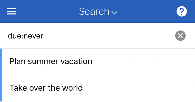 Screenshot of a 'noteContains' search in the iOS app