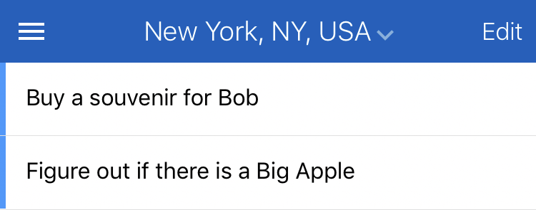 Screenshot of a 'New York' location in the iOS app