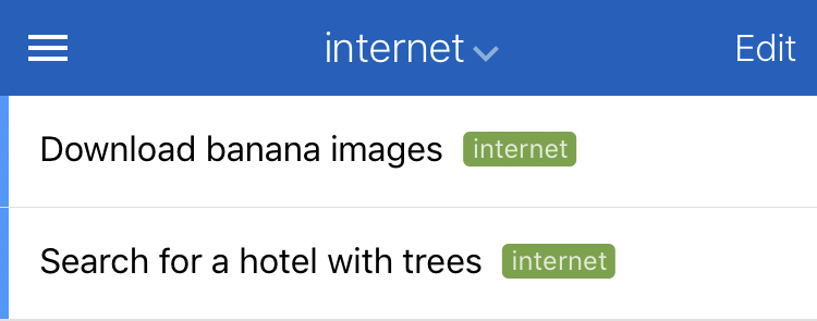 Screenshot of an 'internet' tag in the iOS app