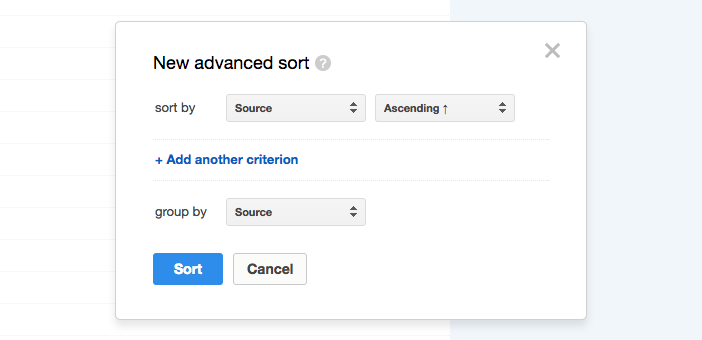 Screenshot of an advanced sort in the web app