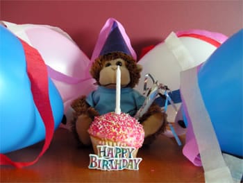 Bob T. Monkey celebrates our first birthday