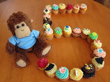 Bob celebrates our 5th birthday with cupcakes