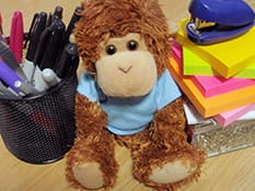 Bob with his school supplies