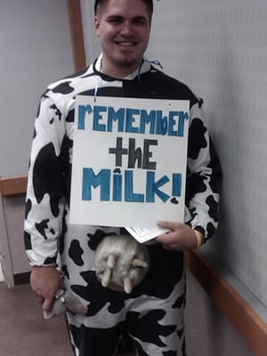 Man in a cow suit