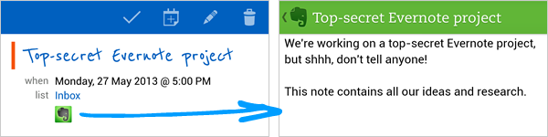 Remember The Milk Android app linking to Evernote Note