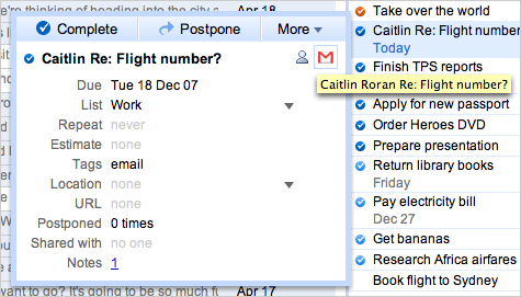 Task linked with email
