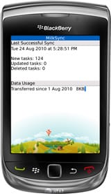 MilkSync for BlackBerry on the BlackBerry Torch