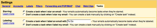 Settings for Tasks