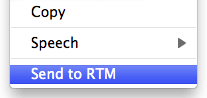 Send to RTM shown in context menu