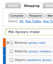 Shopping list with tags