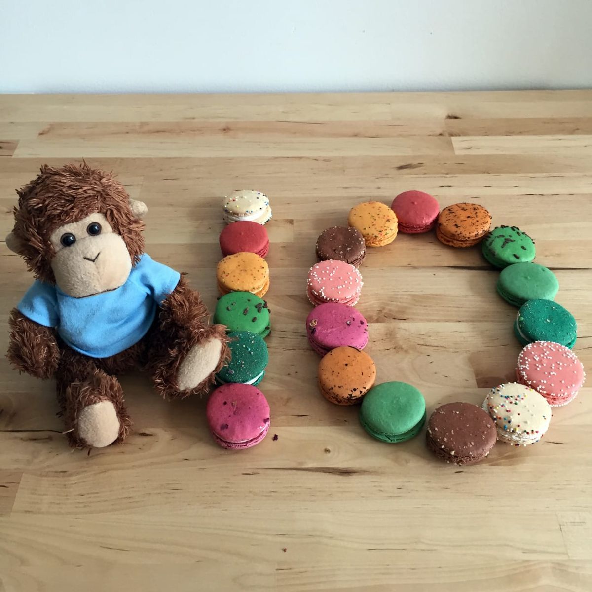 Bob T. Monkey with 10th birthday macarons