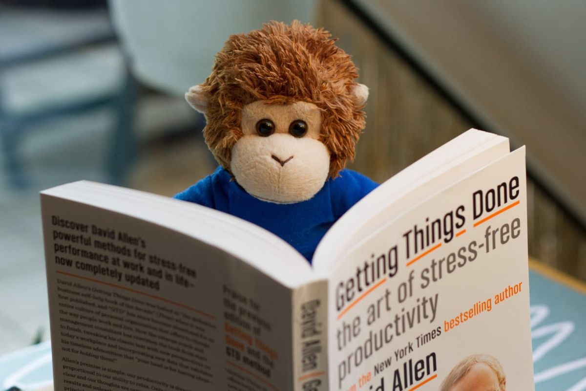 Bob T. Monkey reading 'Getting Things Done'