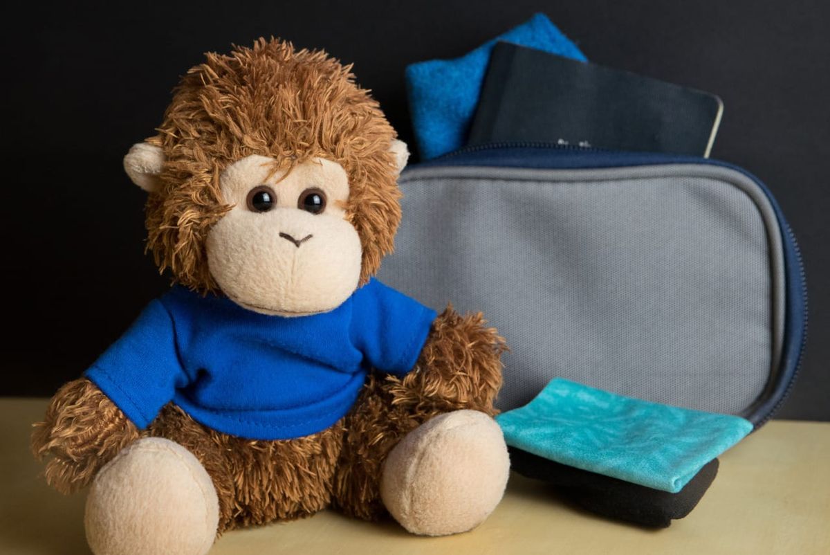 Bob T. Monkey makes sure he's packed for his travels