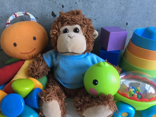 Bob T. Monkey with a bunch of toys