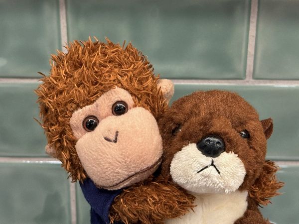 Bob T. Monkey hugs his otter friend.