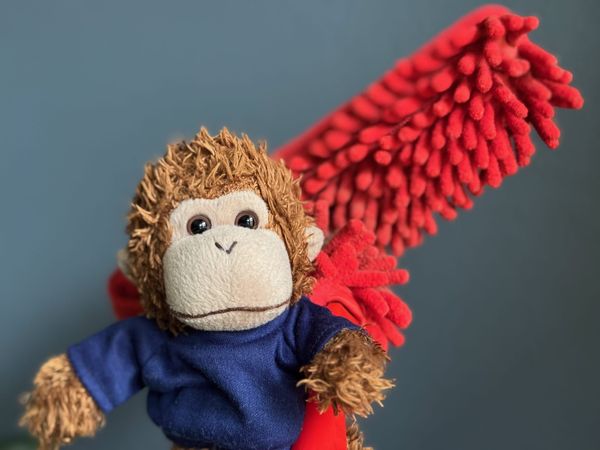 Bob holding a red microfiber duster.