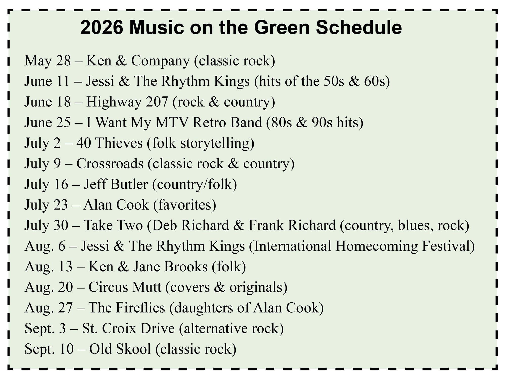 CDRC Finalizes Summer Concert Series