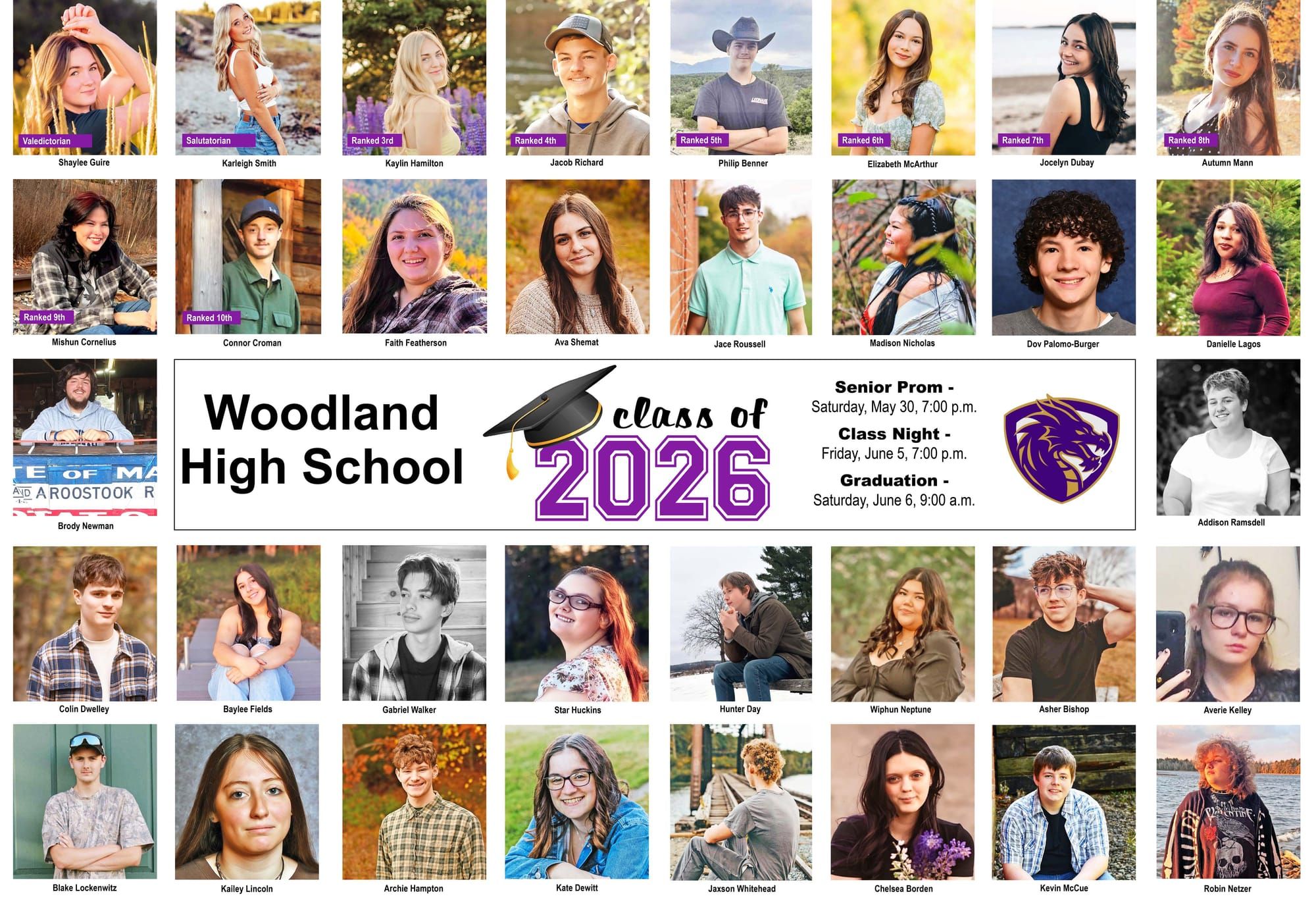 Woodland Jr./Sr. High School Honors Class of 2026 Top Scholars