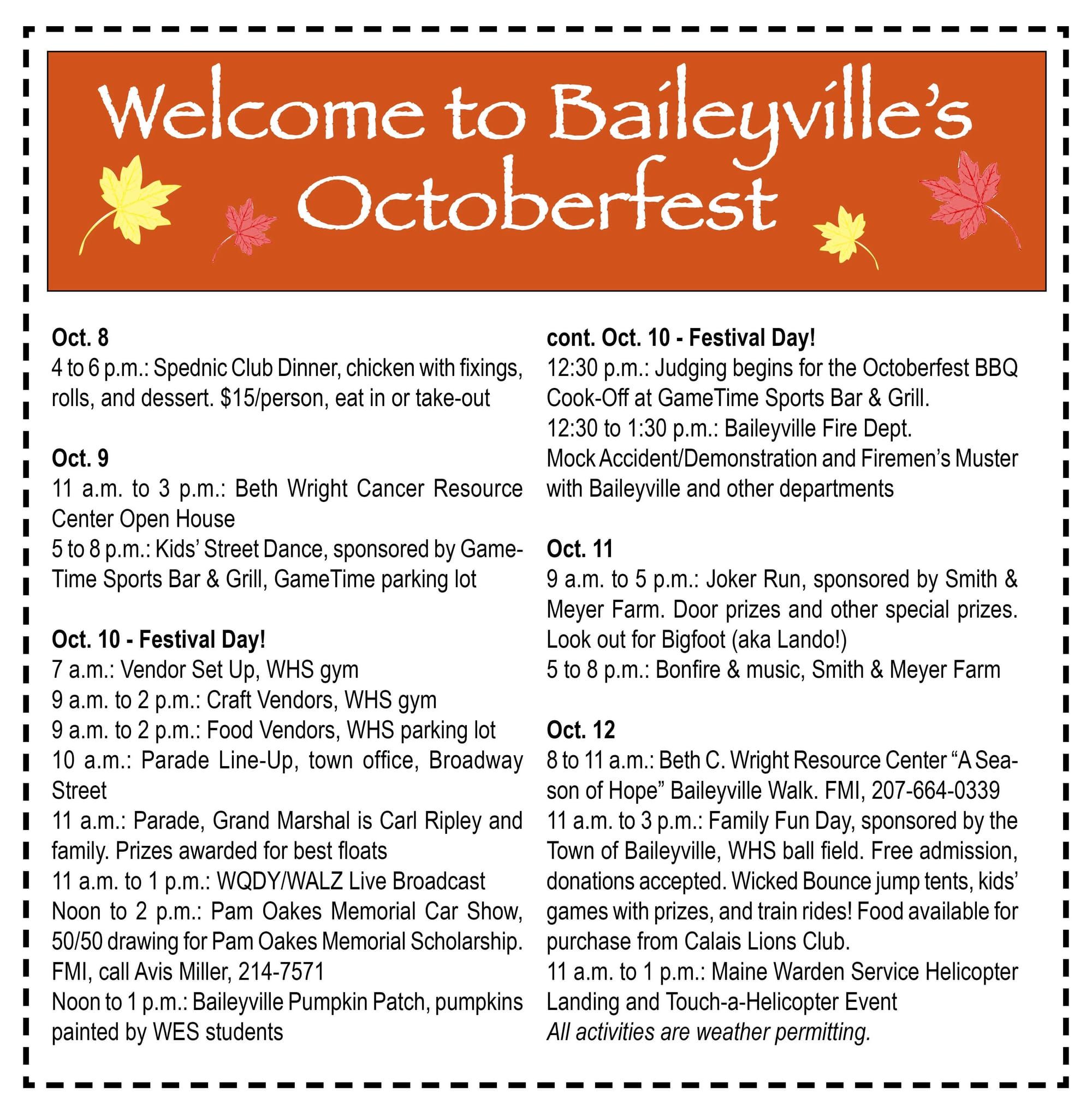 Baileyville's Octoberfest Schedule