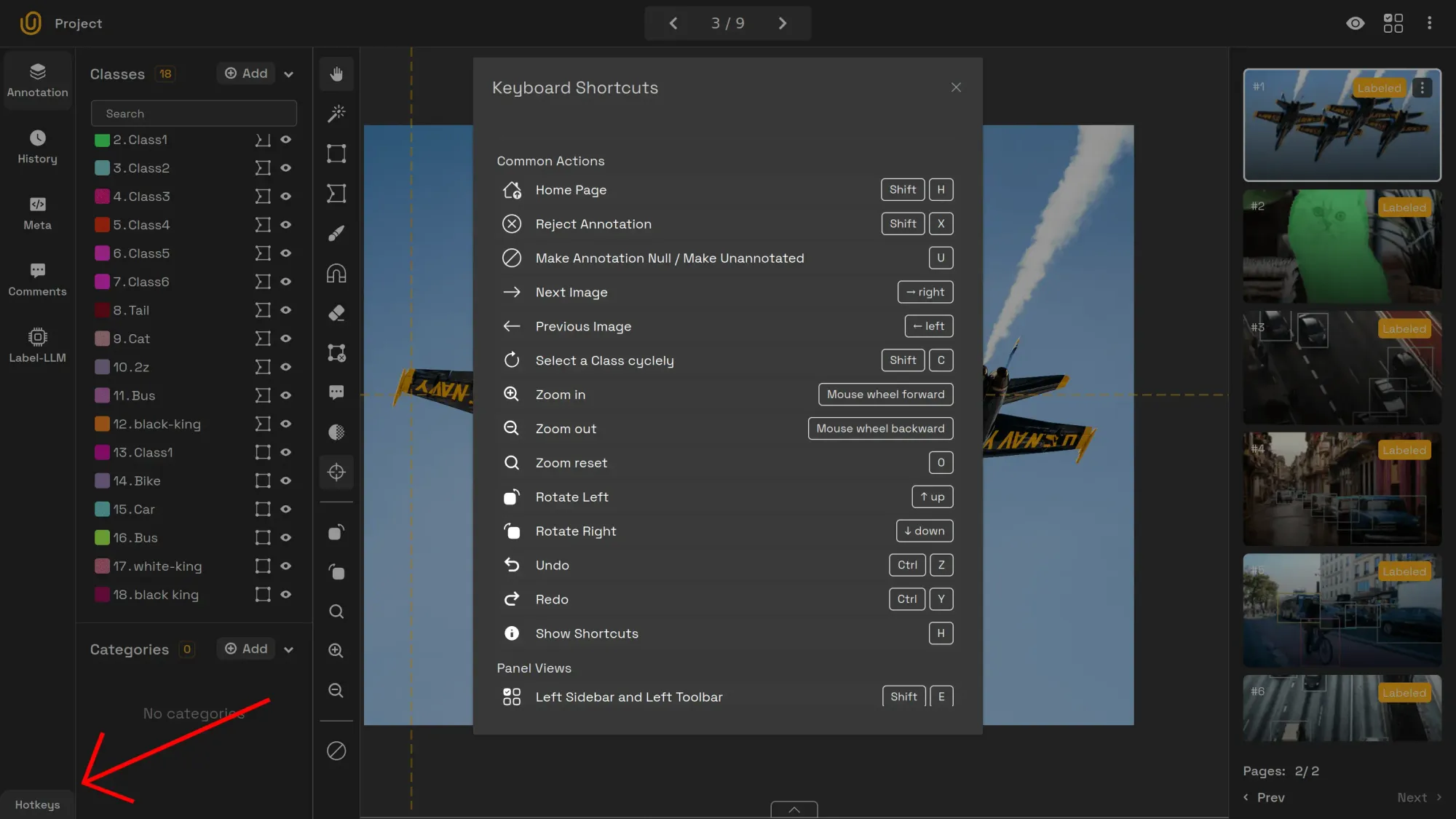 List of Hotkeys | Unitlab Annotate