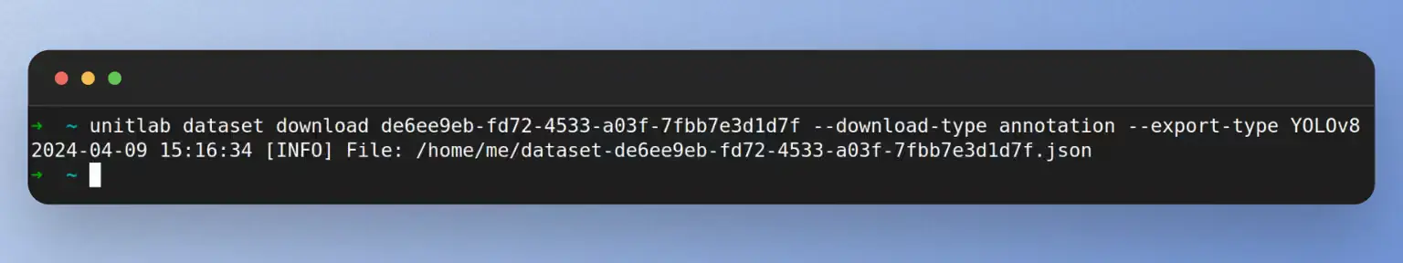 Unitlab CLI downloaded dataset annotations successfully | Unitlab Annotate