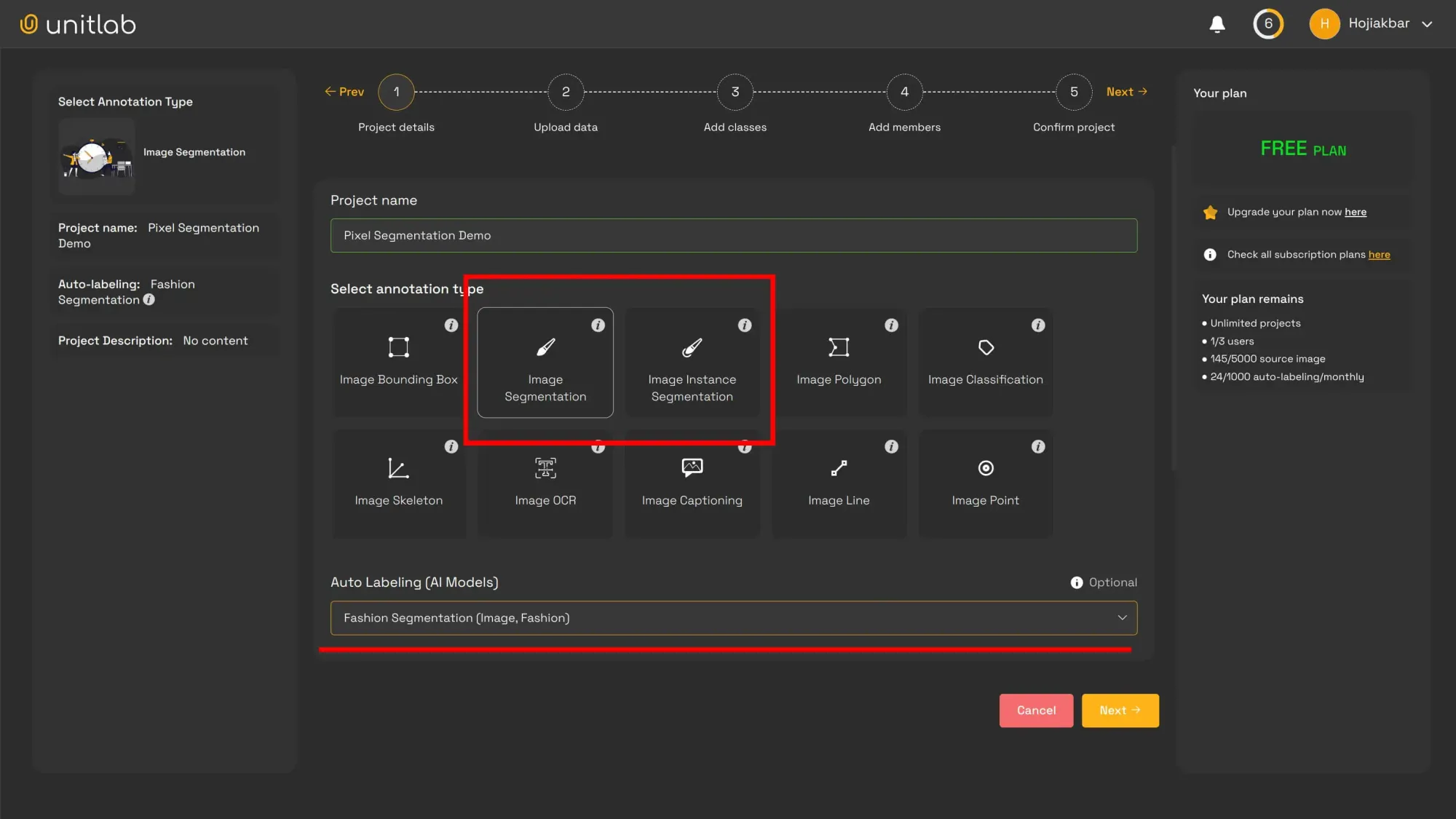 Project Creation for Pixel-Perfect Image Annotation | Unitlab Annotate