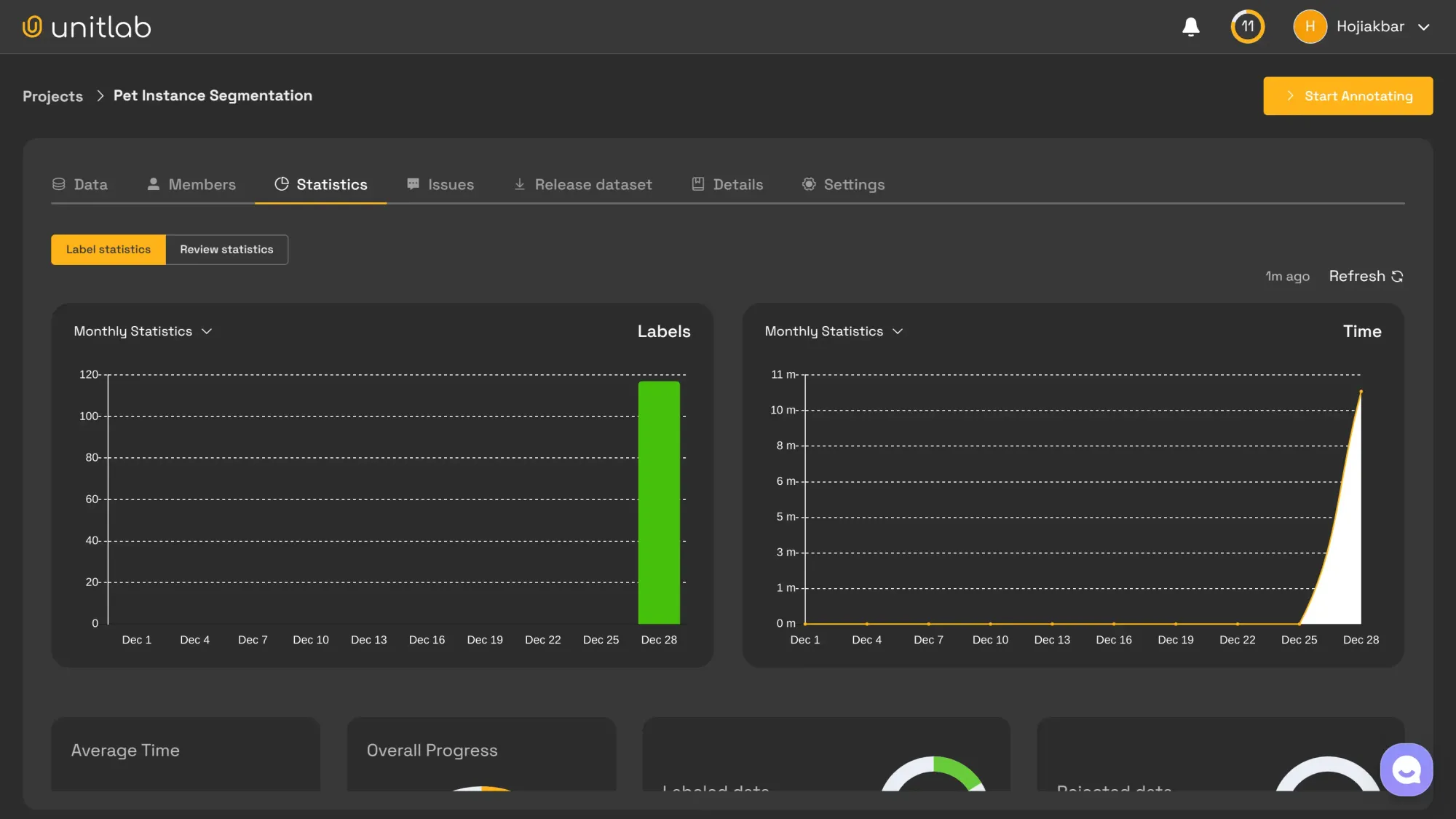Historical Statistics Dashboard | Unitlab Annotate