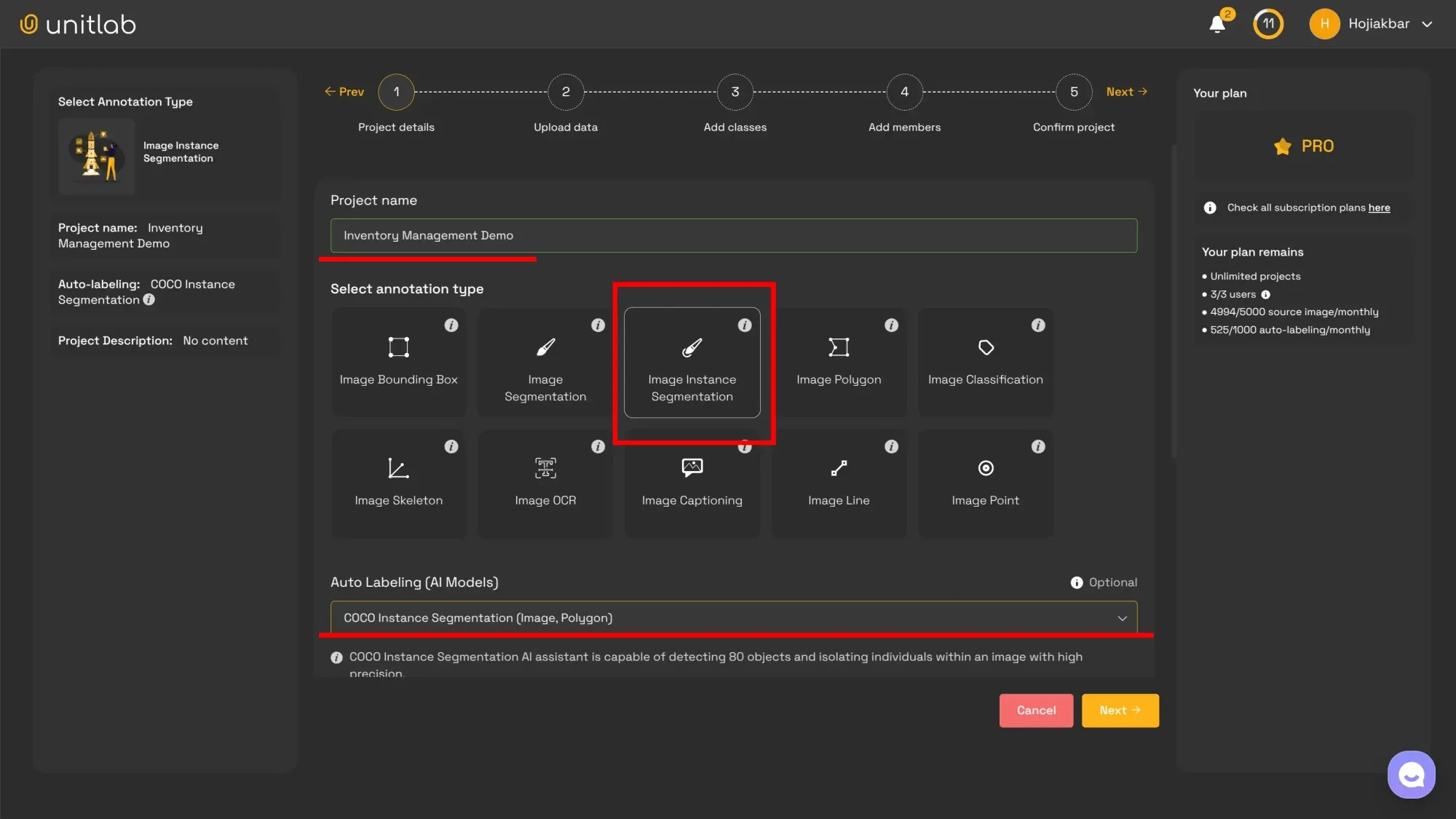 Inventory Management Project Creation | Unitlab Annotate