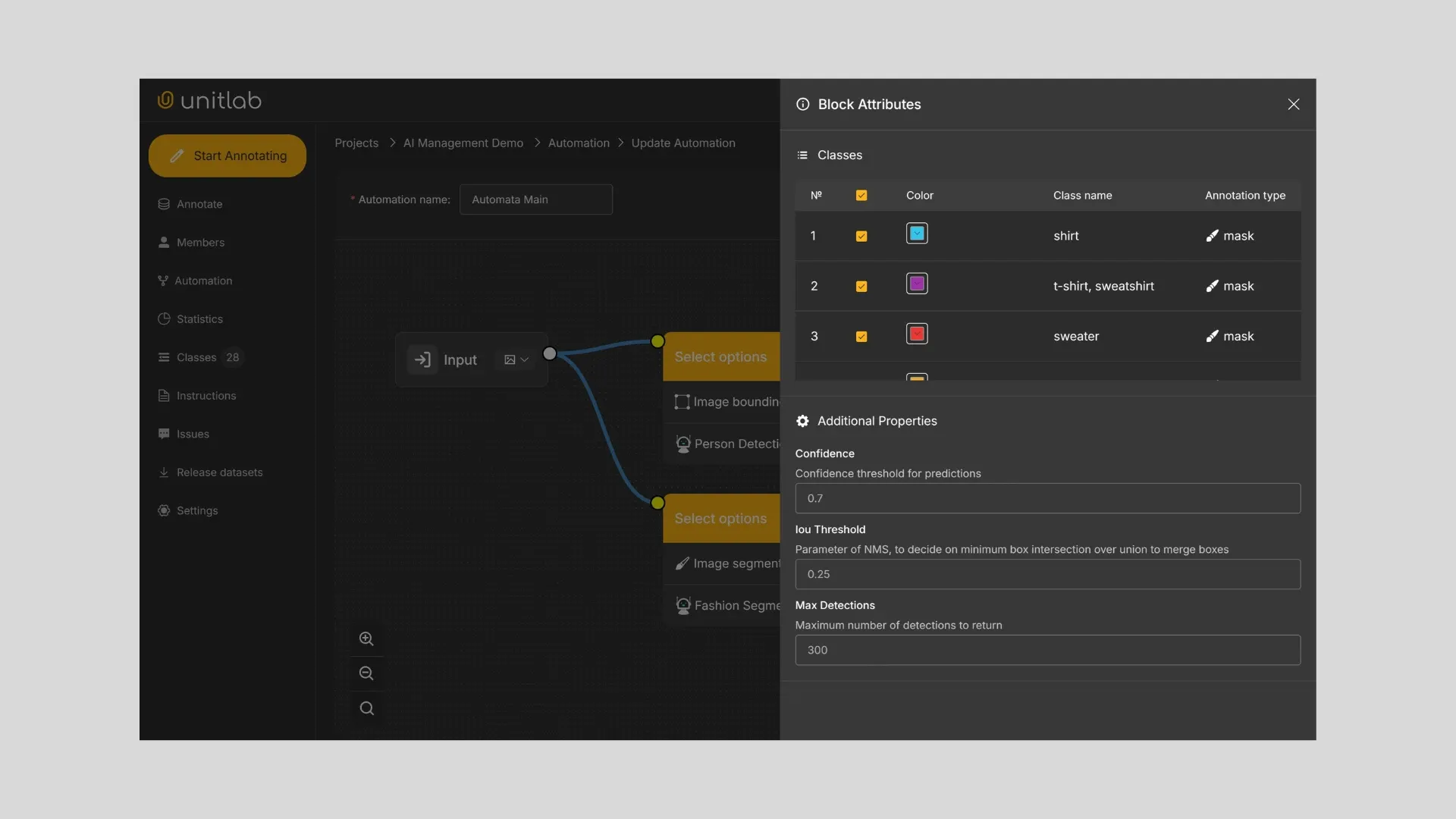 Automation Flow Settings | Unitlab Annotate