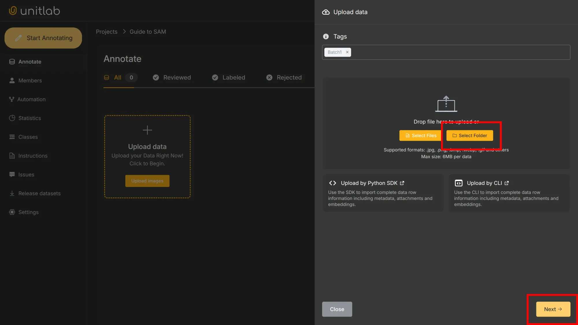 Project Creation | Unitlab Annotate