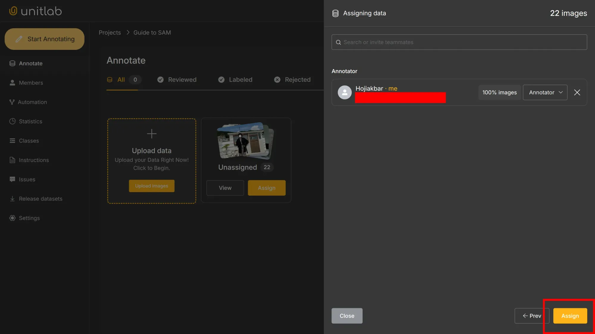 Project Creation | Unitlab Annotate
