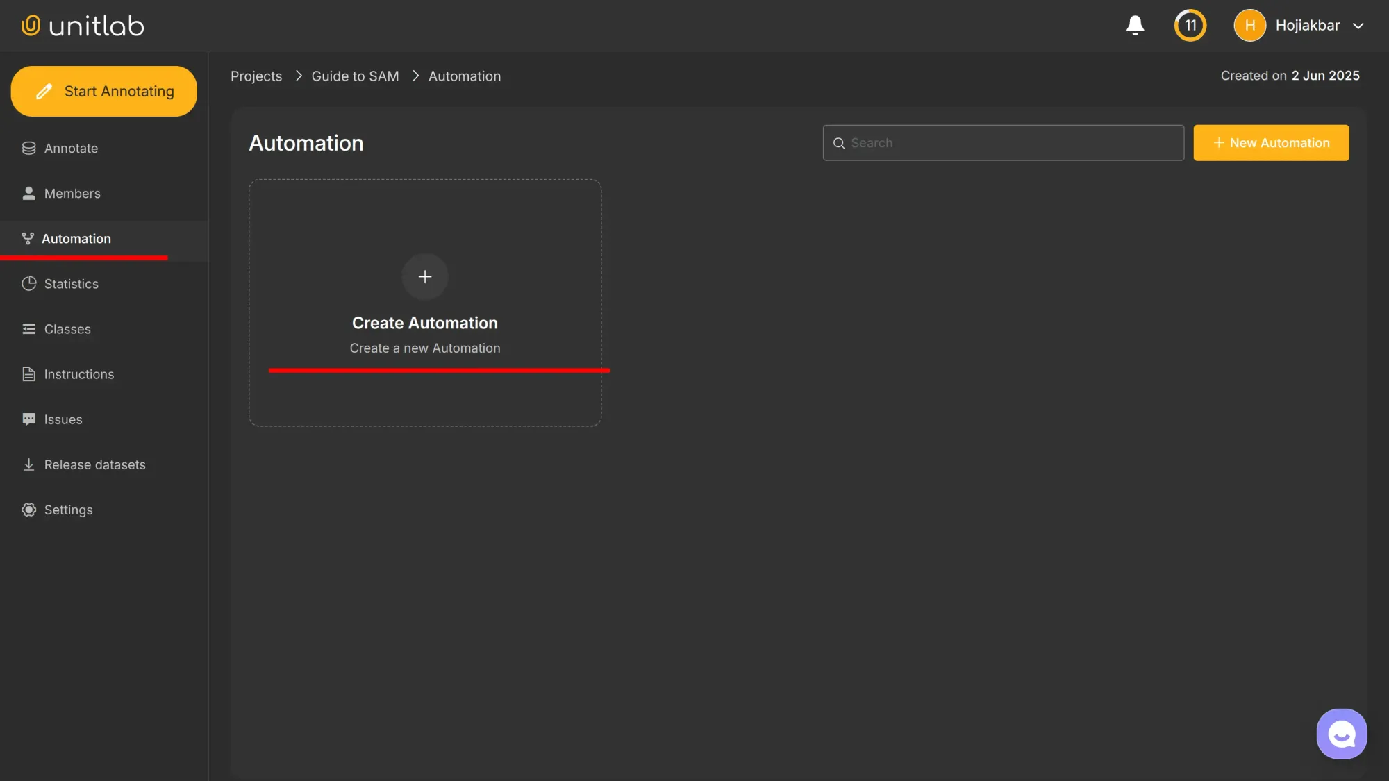 Project Creation | Unitlab Annotate
