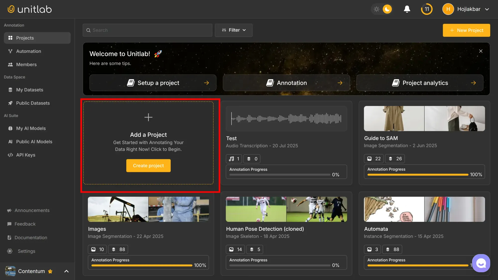 Project Creation | Unitlab Annotate