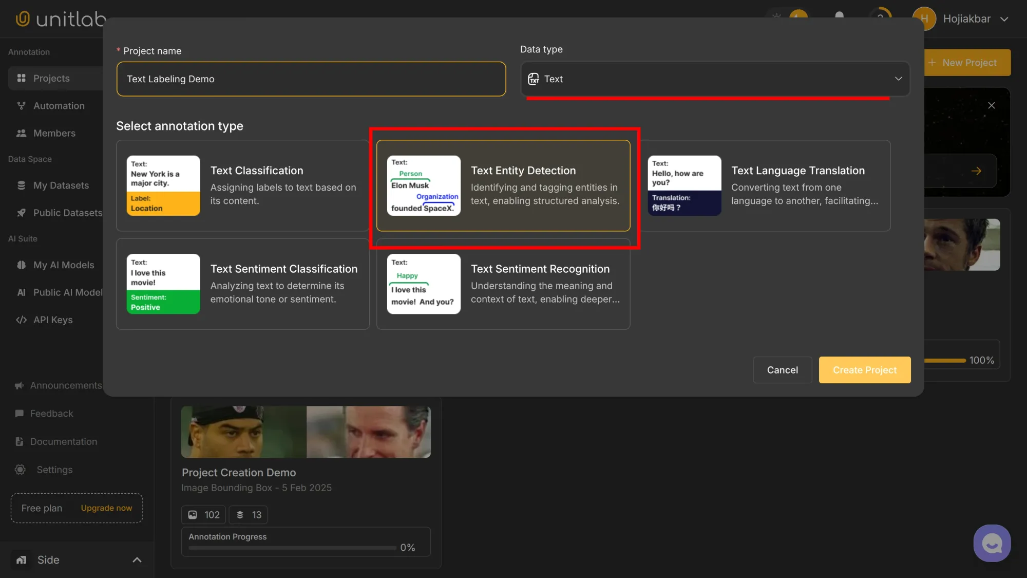 Create a Project | Unitlab Annotate