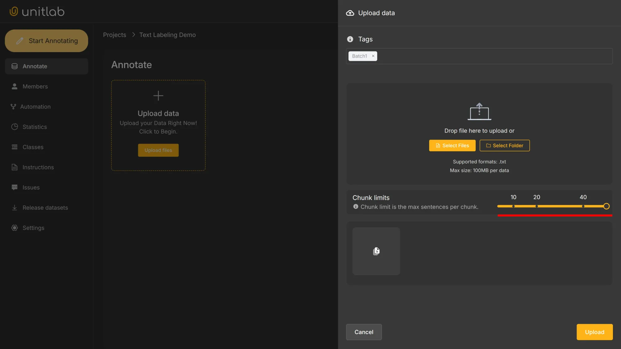 Create a Project | Unitlab Annotate