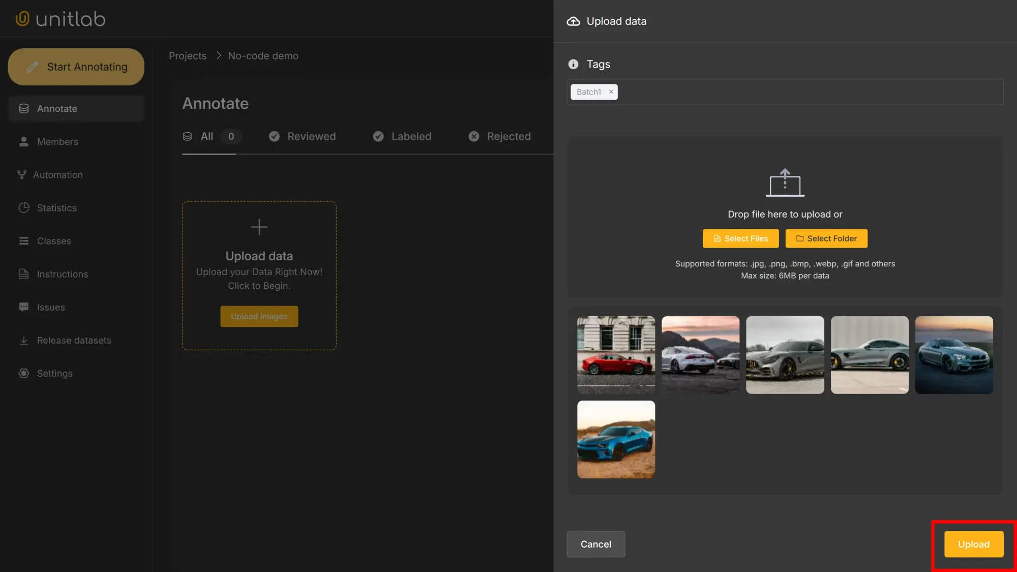 Project Creation | Unitlab Annotate