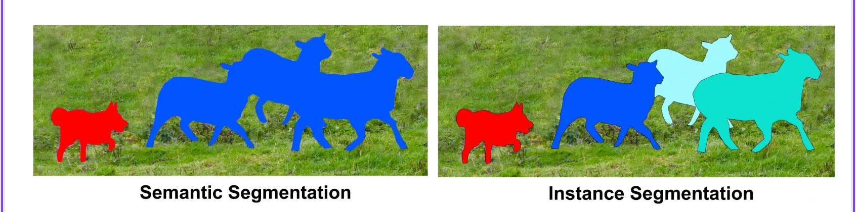 Semantic Segmentation vs. Instance Segmentation Illustration