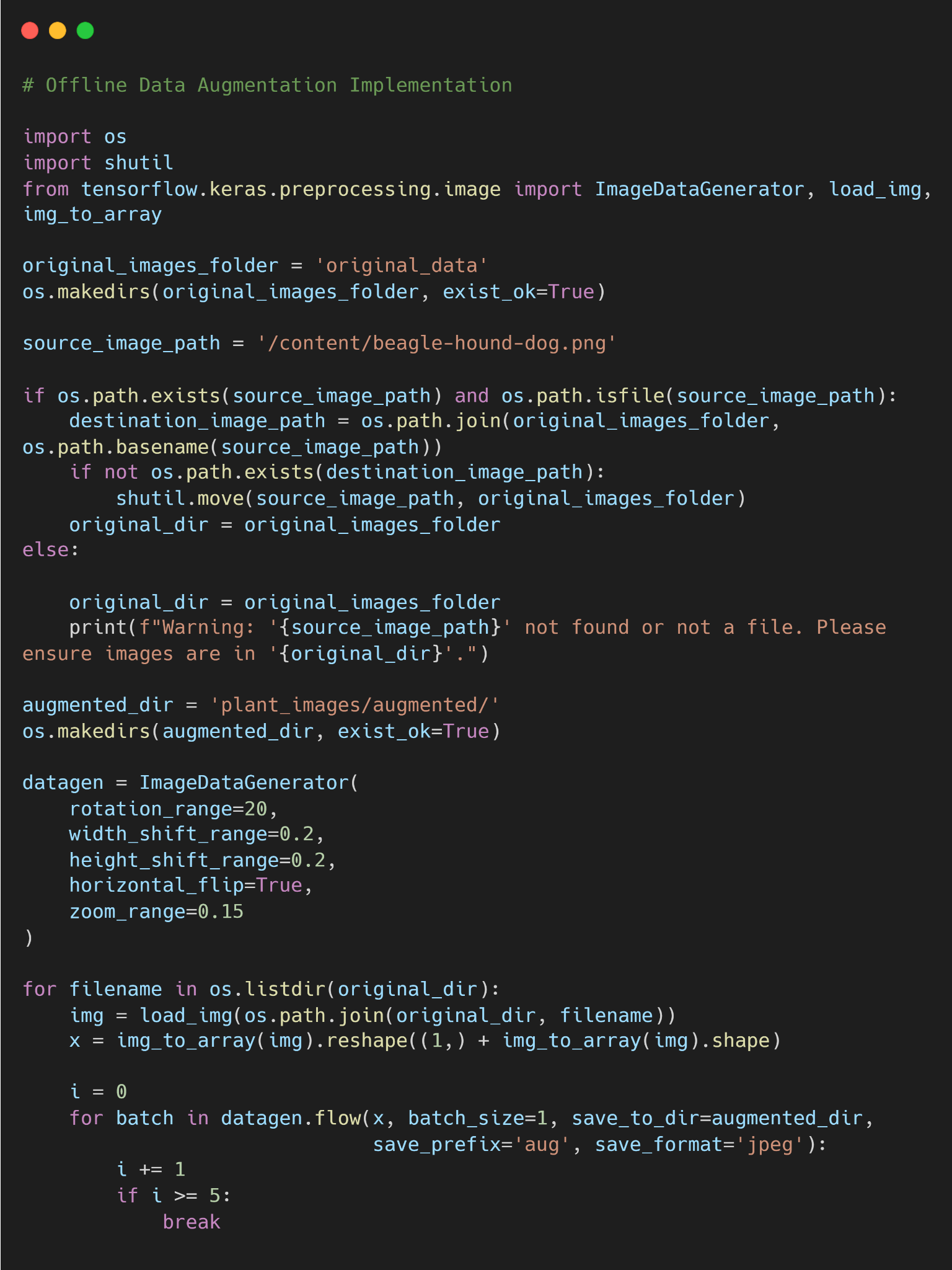 Figure 26: Sample code for offline image augmentation.