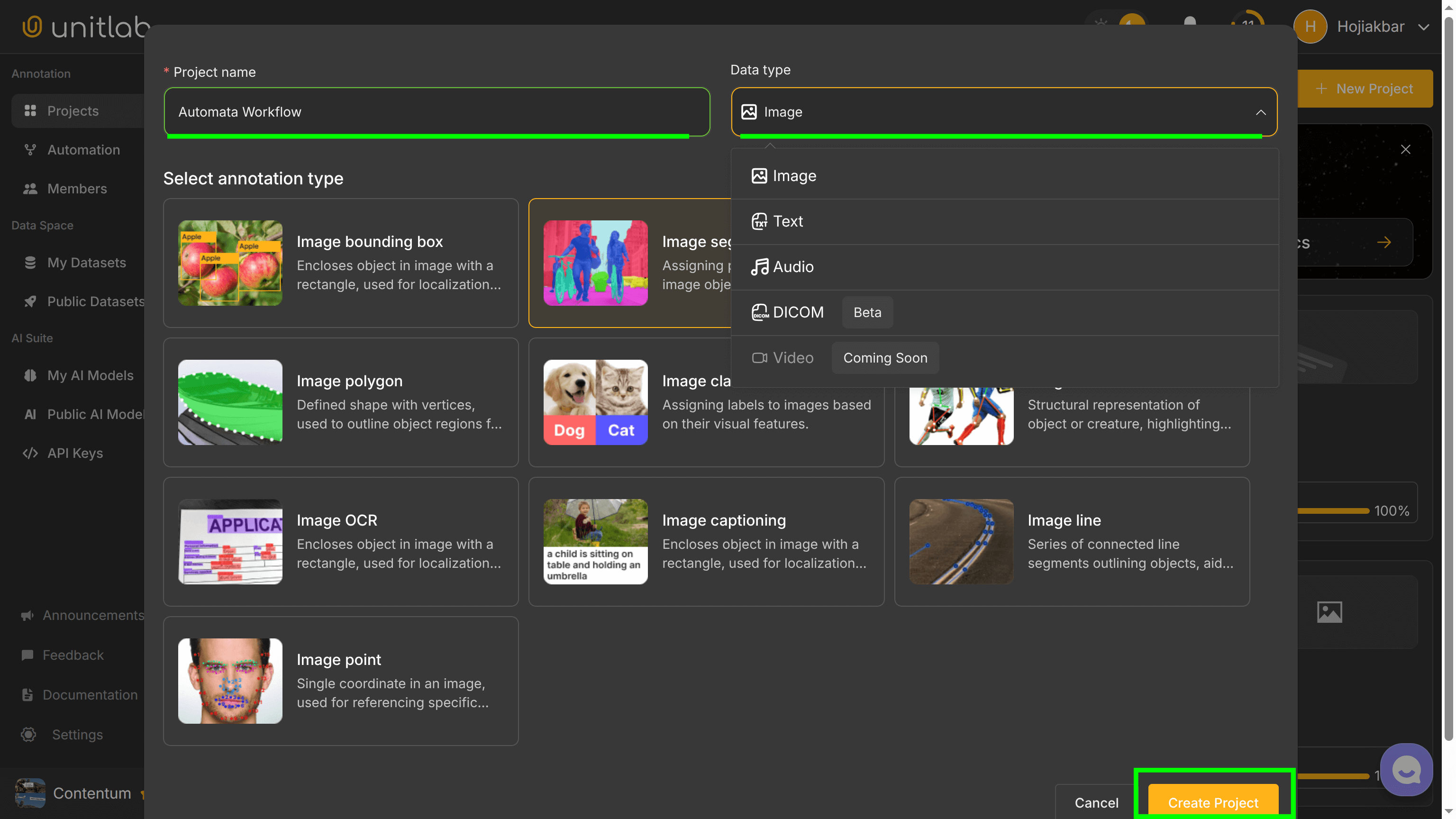 Project Creation | Unitlab AI