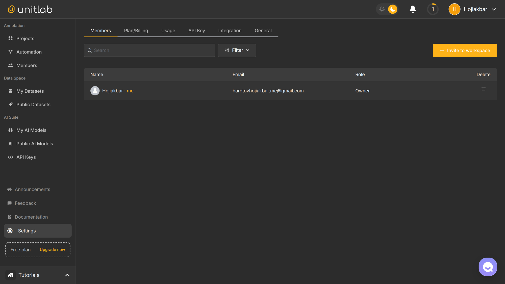 Manage Workspace Settings | Unitlab AI