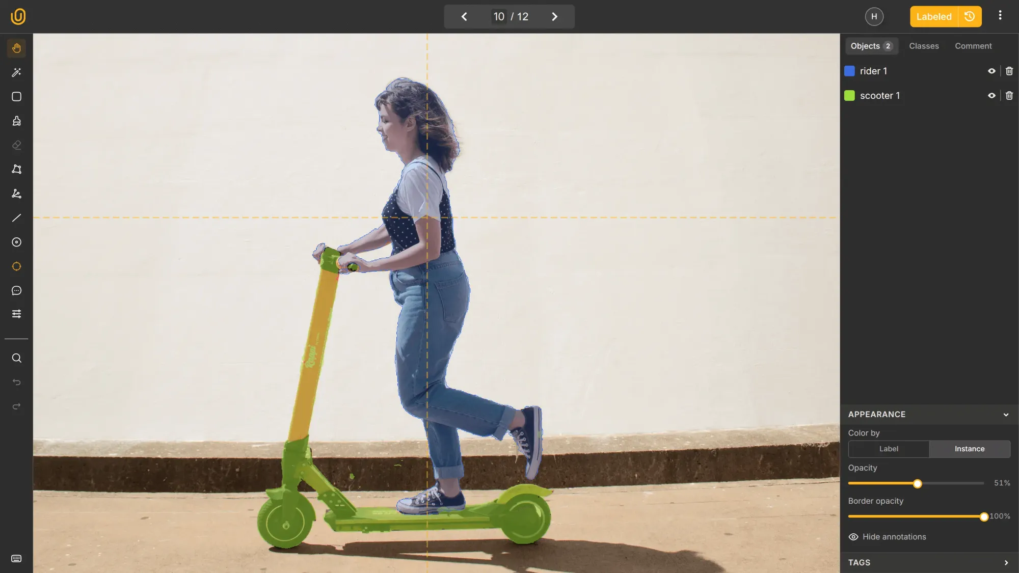 Semantic Annotation for a woman riding a scooter | Unitlab AI