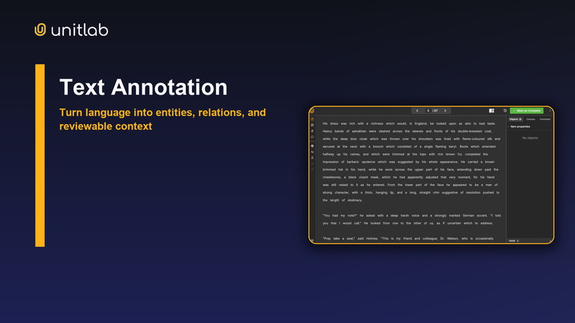 Unitlab text annotation for entities and relations